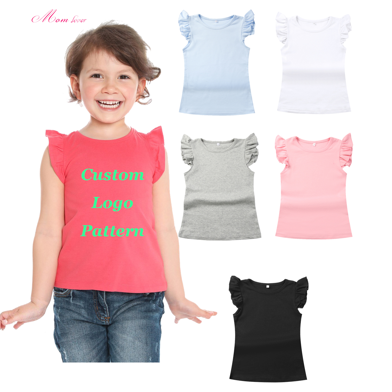 Ruffled manşetă T-shirt gol de vară tricou cu mânecă scurtă pentru fete