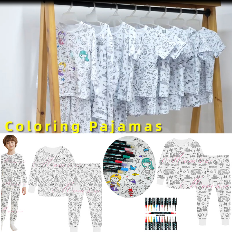 Seturi de pijama de colorare pentru copii 3-8 ani