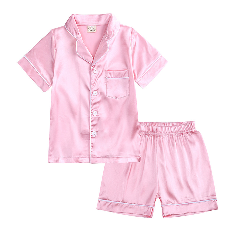 Satin moale pentru copii’ Set de pijame cu mânecă scurtă și pantaloni scurți